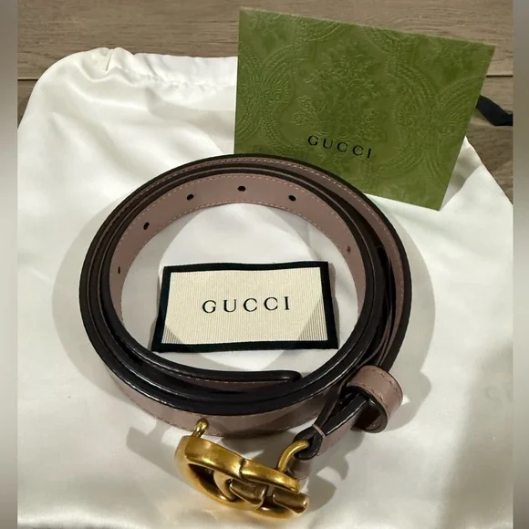 Gucci Marmont Thin Leather Belt with Gold Double G Logo - Picture 3 of 4